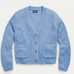 Polo by Ralph Lauren Blue Cardigan Sweater V-Neck Ribbed Knit